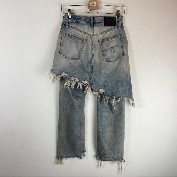 R13 Double Classic Shredded Jeans Leyton Blue Size 25 - Picture 14 of 14